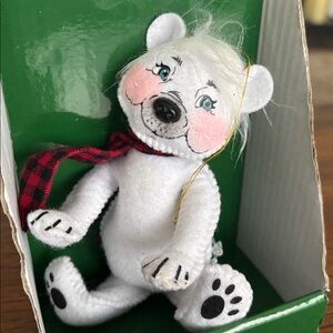 Annalee Polar Bear with Red Plaid Scarf Ornament
